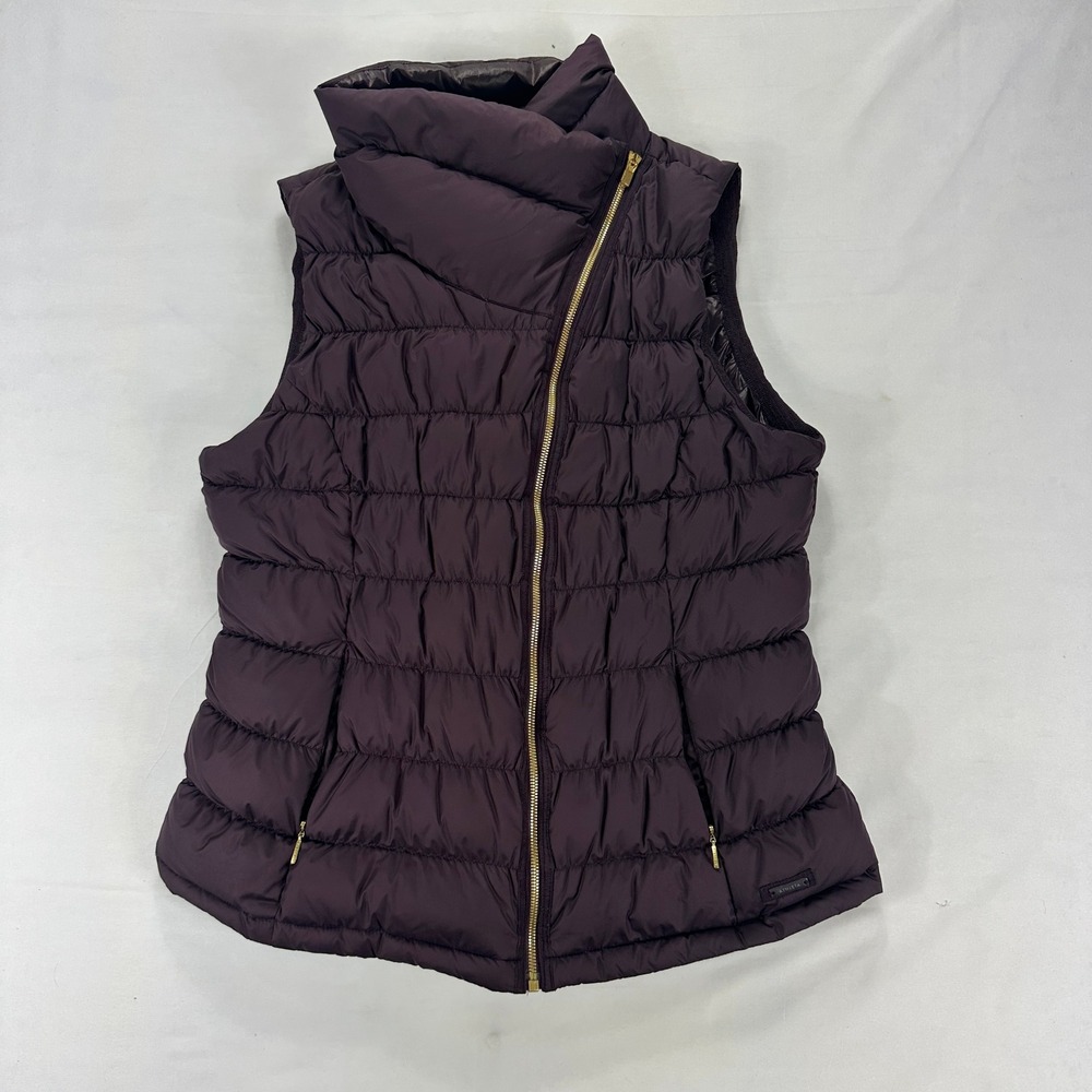 Athleta Quilted Puffer Vest in Deep Plum with Gold Zipper